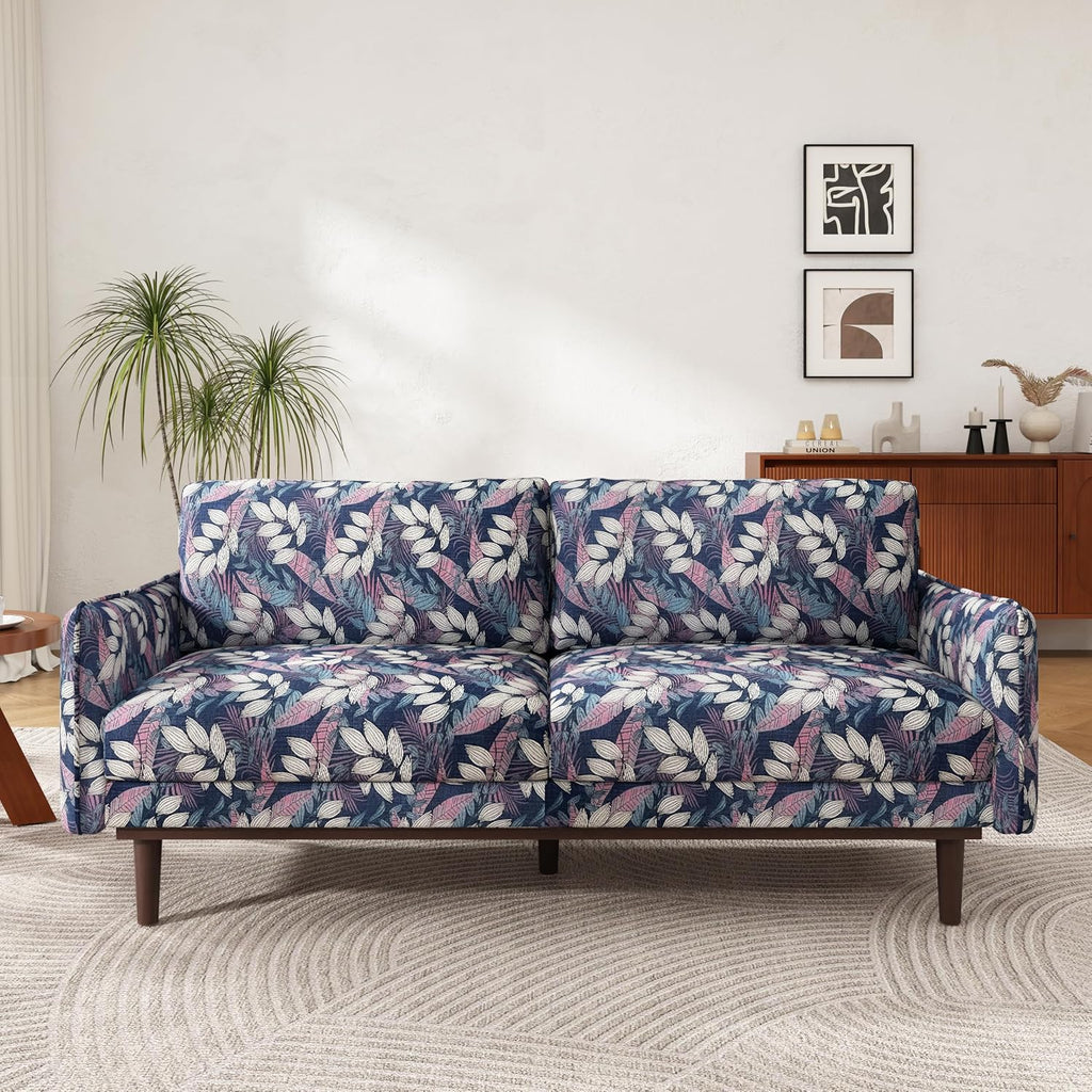 Christopher Knight Home Brena Modern Fabric Upholstered Loveseat Sofa, Wooden 2 Seater Sofa Couch with Deep Seat, Comfy Cloud Couch for Living Room, Bedroom, Home Office, Blue+White