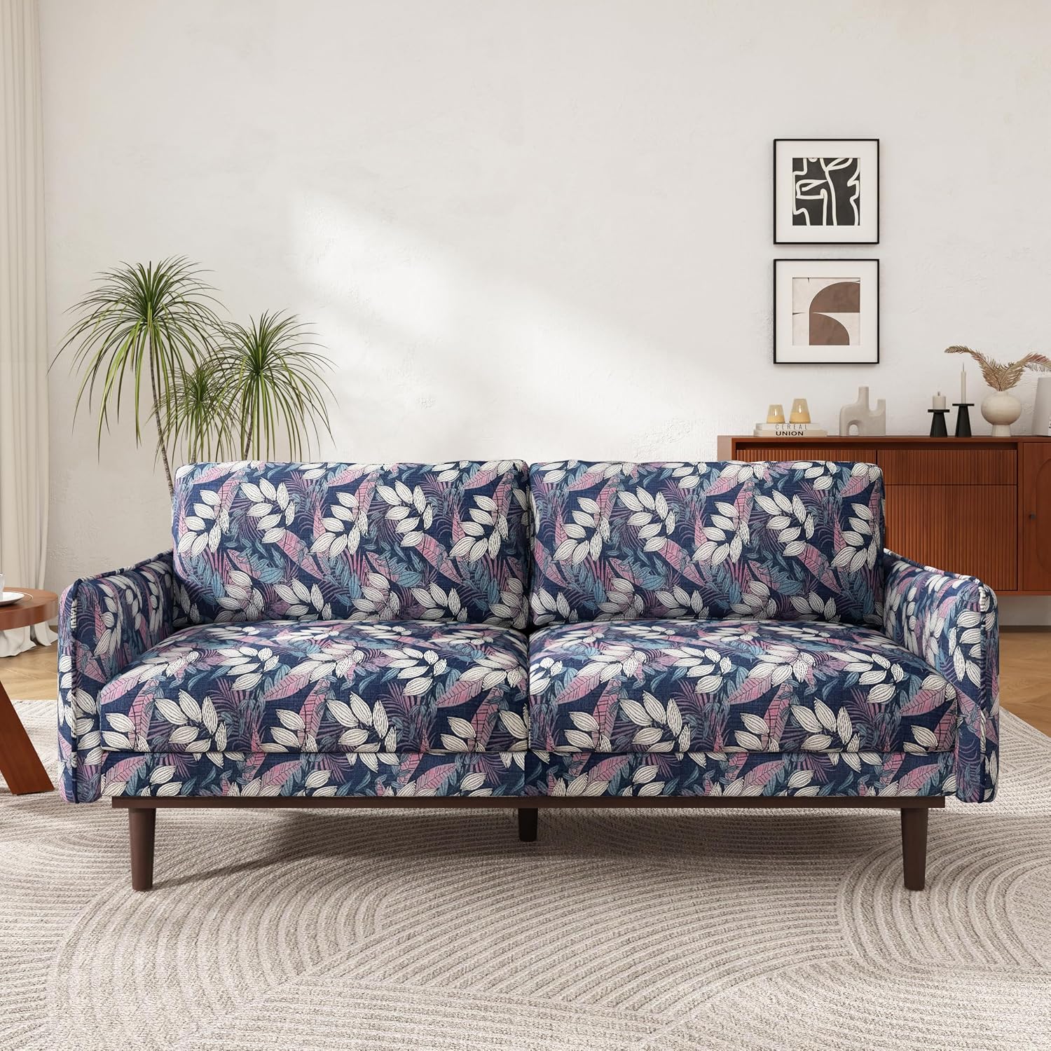 Christopher Knight Home Brena Modern Fabric Upholstered Loveseat Sofa, Wooden 2 Seater Sofa Couch with Deep Seat, Comfy Cloud Couch for Living Room, Bedroom, Home Office, Blue+White
