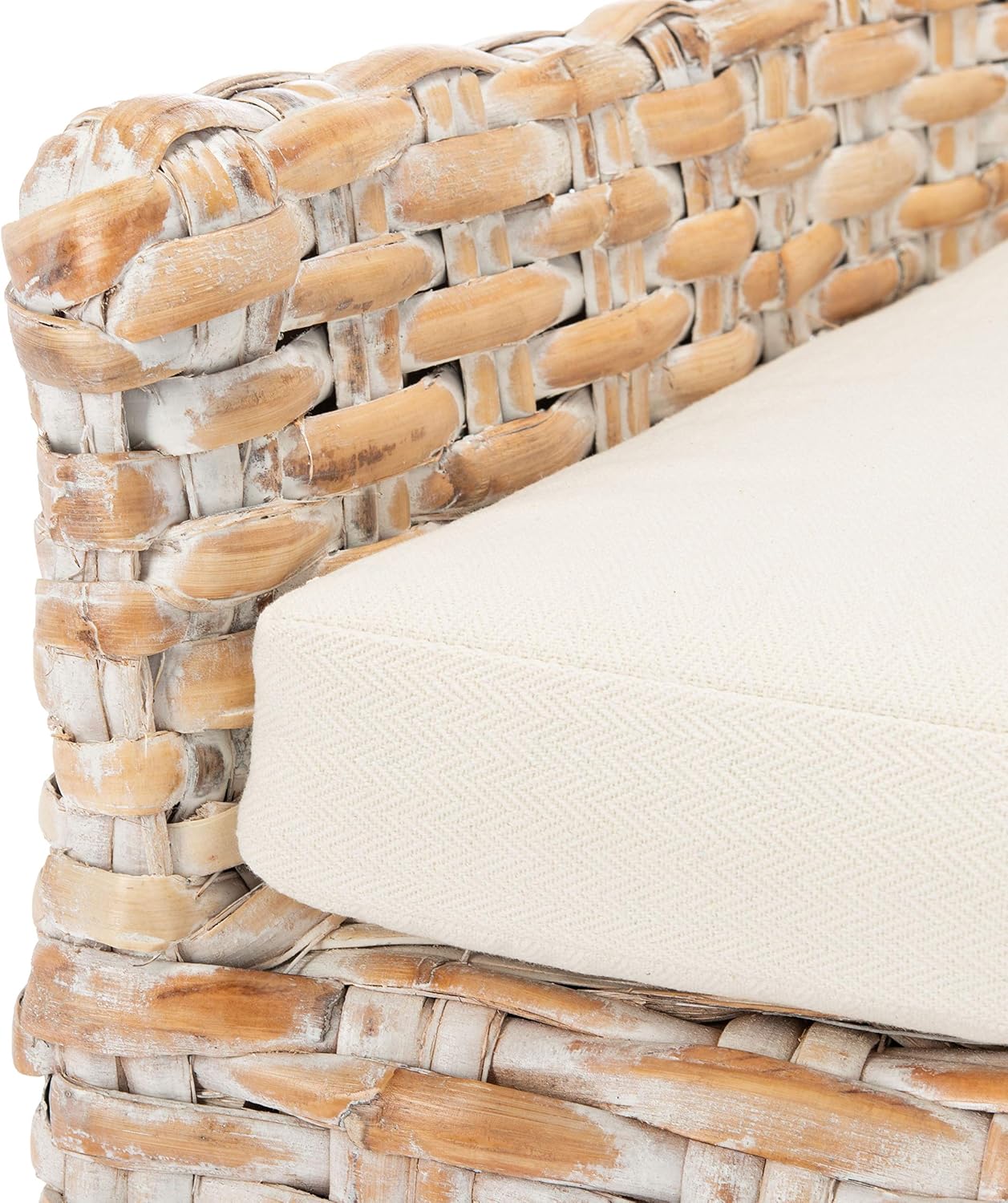 Safavieh Home Collection Cristen Rattan Cushion Accent Chair, Natural White Wash/White (ACH6513A)