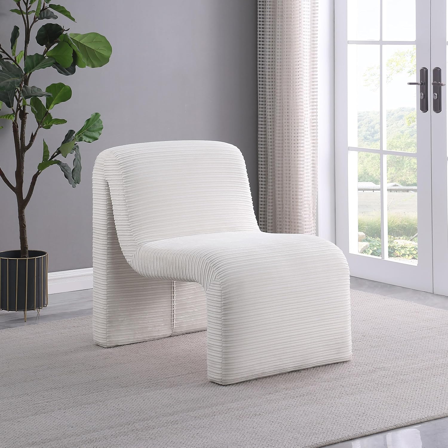 Coaster Home Furnishings - Drayton - Wood and Metal - Upholstered Armless Accent Chair with Sinuous Curves, Ribbed Detailing and Foam Padding - Living Room - Ivory - 907525