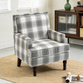 Accent Chair, Plaid Gingham Comfy Cozy Modern Mid-Century Accent Chairs Upholstered Lounge Arm Chair with Solid Wood Frame for Living Room/Bedroom-Gray Plaid