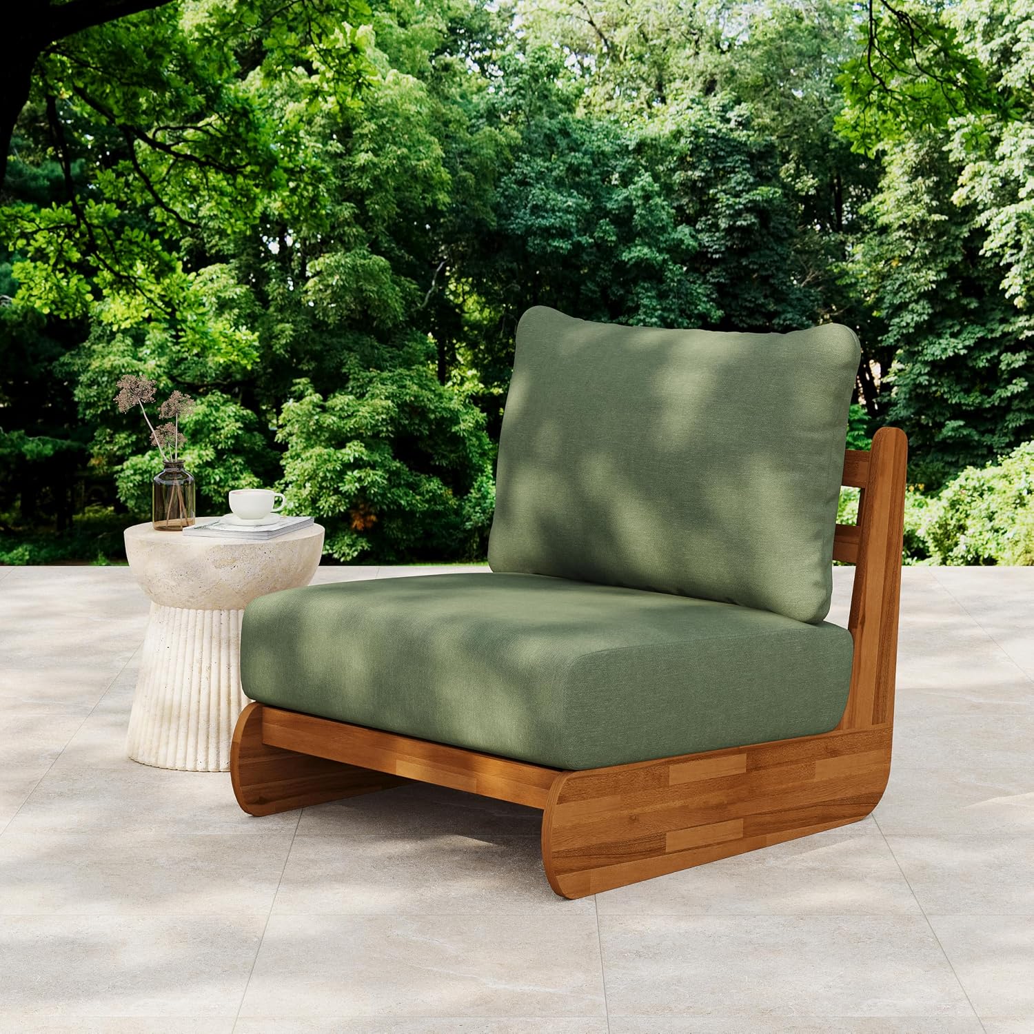Christopher Knight Home Poppy Outdoor Club Chair with Water Resistant, Acacia Wood Lounge Chair Outdoor, Patio Low Profile Accent Chair, Comfy Reading Chair for Garden Backyard, Teak + Green