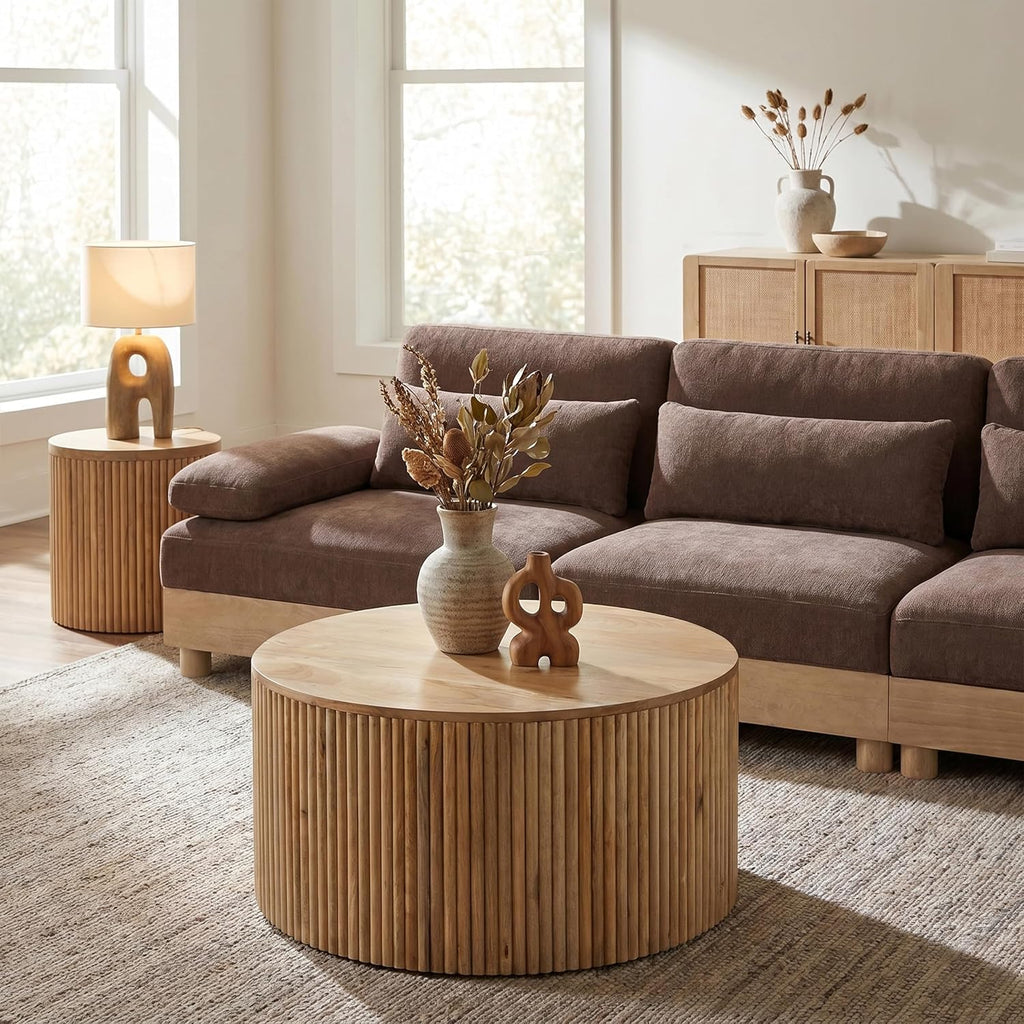 Meridian Furniture 276-CT Oakhill Collection Modern | Contemporary Round White Oak Finish Coffee Table, Natural Wood, 36' W x 36' D x 16' H