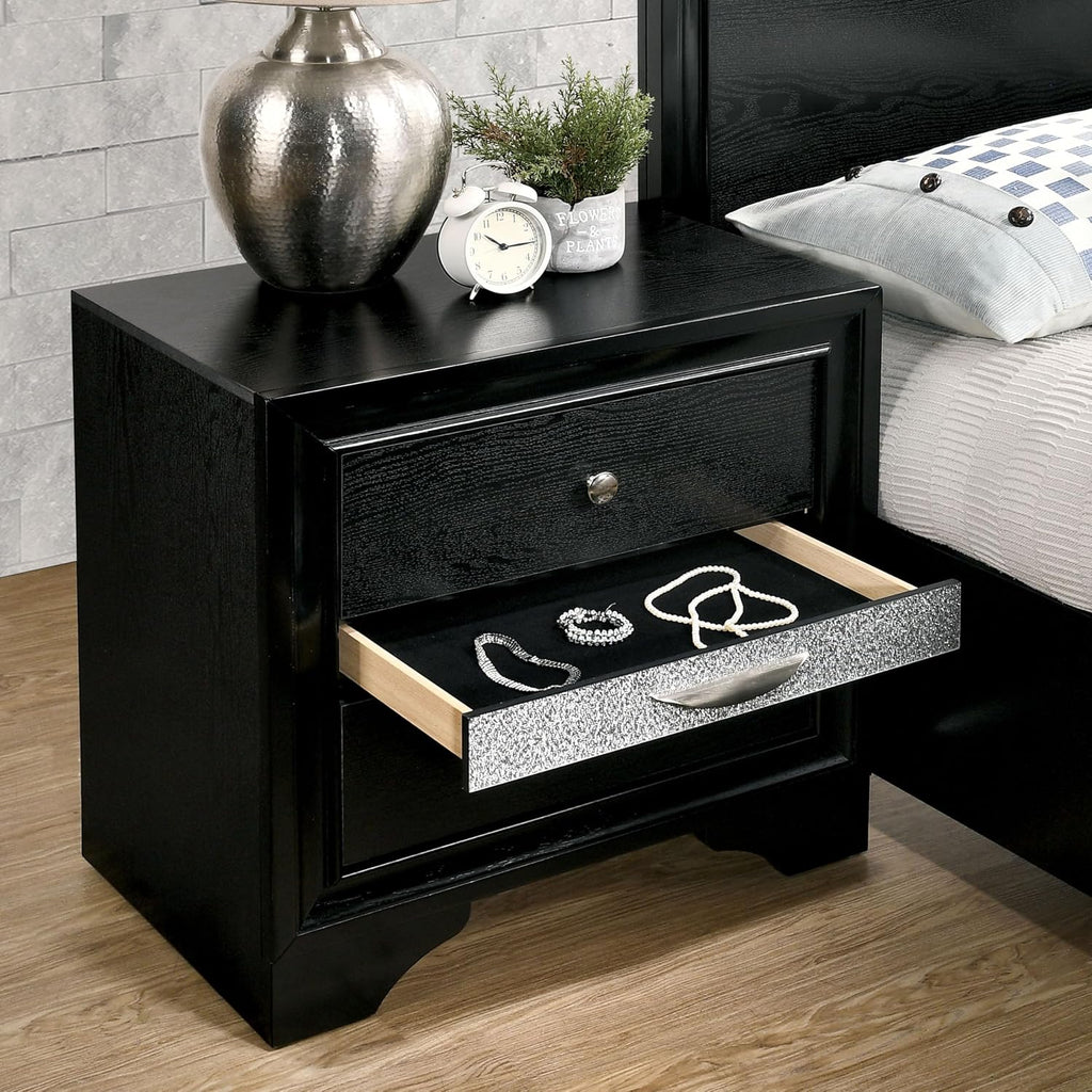 HOMES: Inside + Out Dierks Modern Wood 2-Piece Nightstand and 9-Drawer Dresser Set with Jewelry Storage for Bedroom, Black