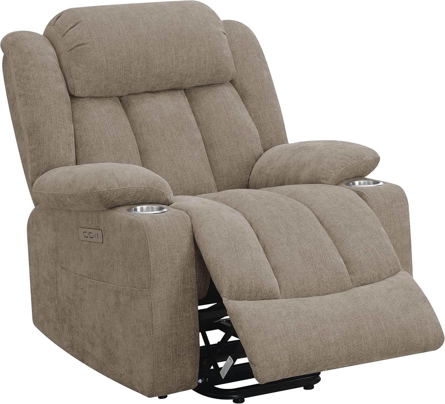 Coaster Home Furnishings - Houston - Fabric Upholstered Power Lift Recliner Chair with Power Panel with USB Port, Cup Holders and Pillowtop Arms - Living Room - Camel - 602274P