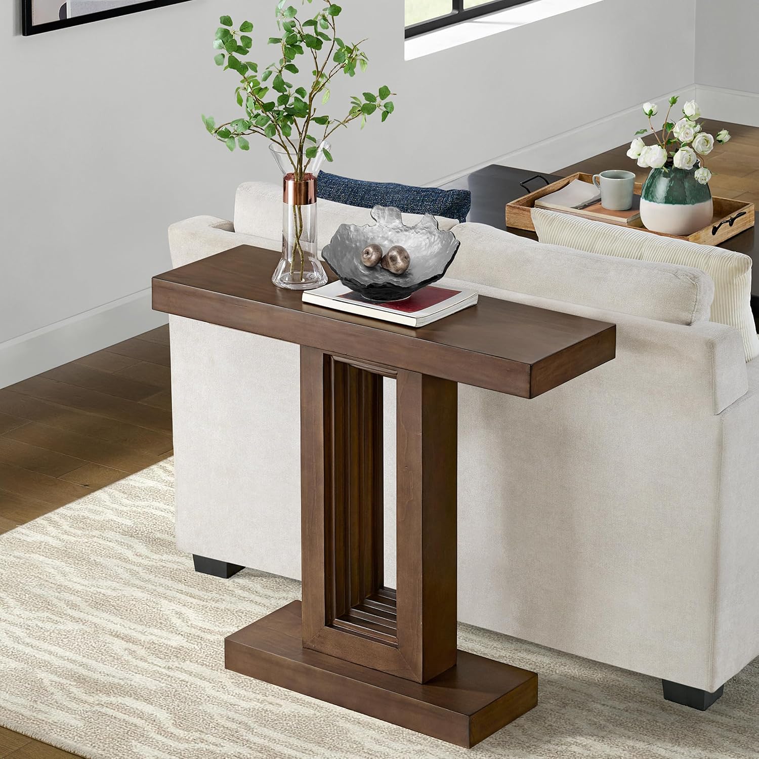 Alaterre Furniture Pismo Solid Wood Console Table - 36 Inch Modern Farmhouse Small Entryway Table - Easy Assembly Living Room Furniture for Behind The Couch, Entryway, or Hallway (Brown)