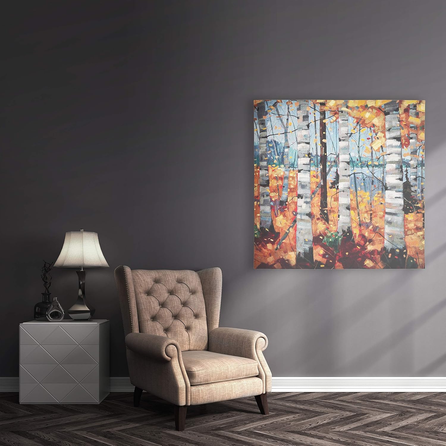 Border View by Graham Forsythe | Woven Tapestry Wall Art Hanging | Impressionistic Warm Autumn Birch Landscape | 100% Cotton USA Size 53x53