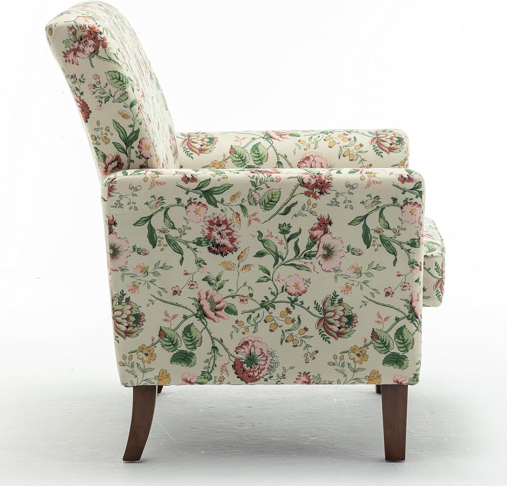 Container Furniture Direct Contemporary Accent Arm Chair with Birch Wood Frame and Velvet Upholstery, Armchair for Office and Living Room Decor, Removable Cushions, 04 Printed Fabric