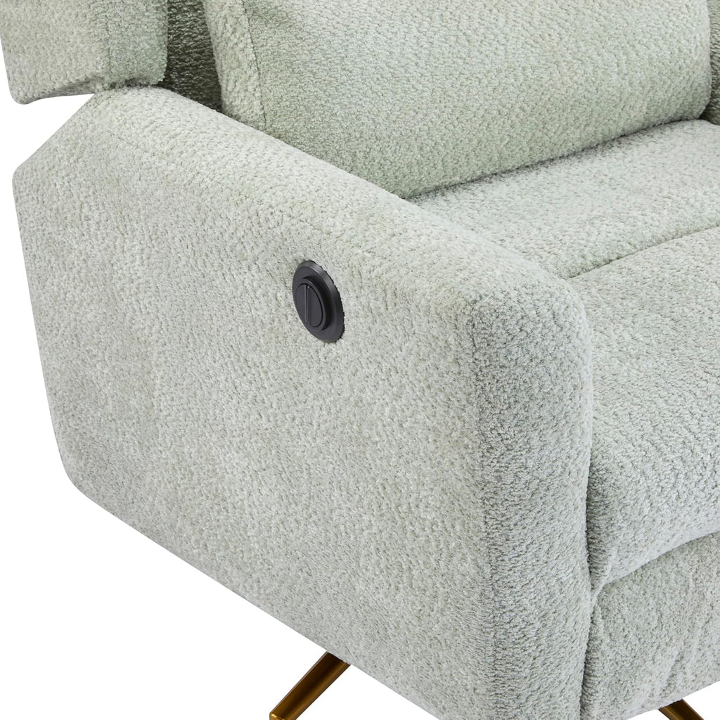 Christopher Knight Home Dolia Boucle Upholstered 360° Swivel Chair, Push-Back Power Recliner Chair, Iron Recliner Sofa with Rotation, Living Room Lounge Sofa, Adjustable Backrest, Gold+Light Green