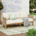 Christopher Knight Home Havets 77'W Outdoor 3 Seater Sofa, 6' Thick Cushion Couch, Acacia Wood Bench Sofa, Comfy Woven Rope Armchair, Spacious Seating Bench Couch for Backyard Garden Porch, Teak+Beige