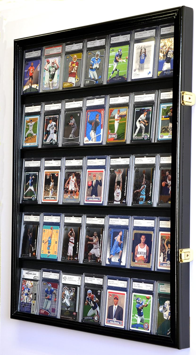 35 Graded Sport Cards/Collectible Card Display Case Wall Cabinet w/98% UV Door, Lockable