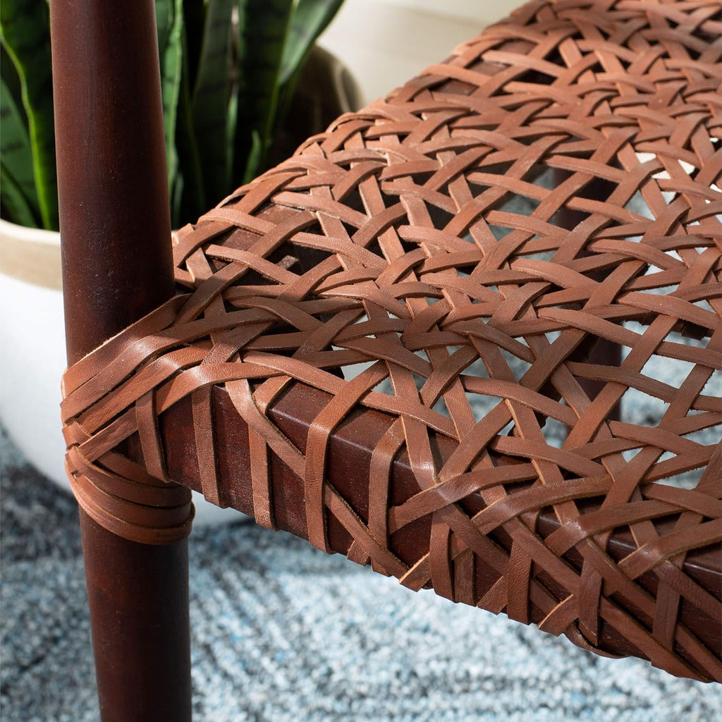Safavieh Home Juneau Walnut and Brown Leather Woven Accent Chair