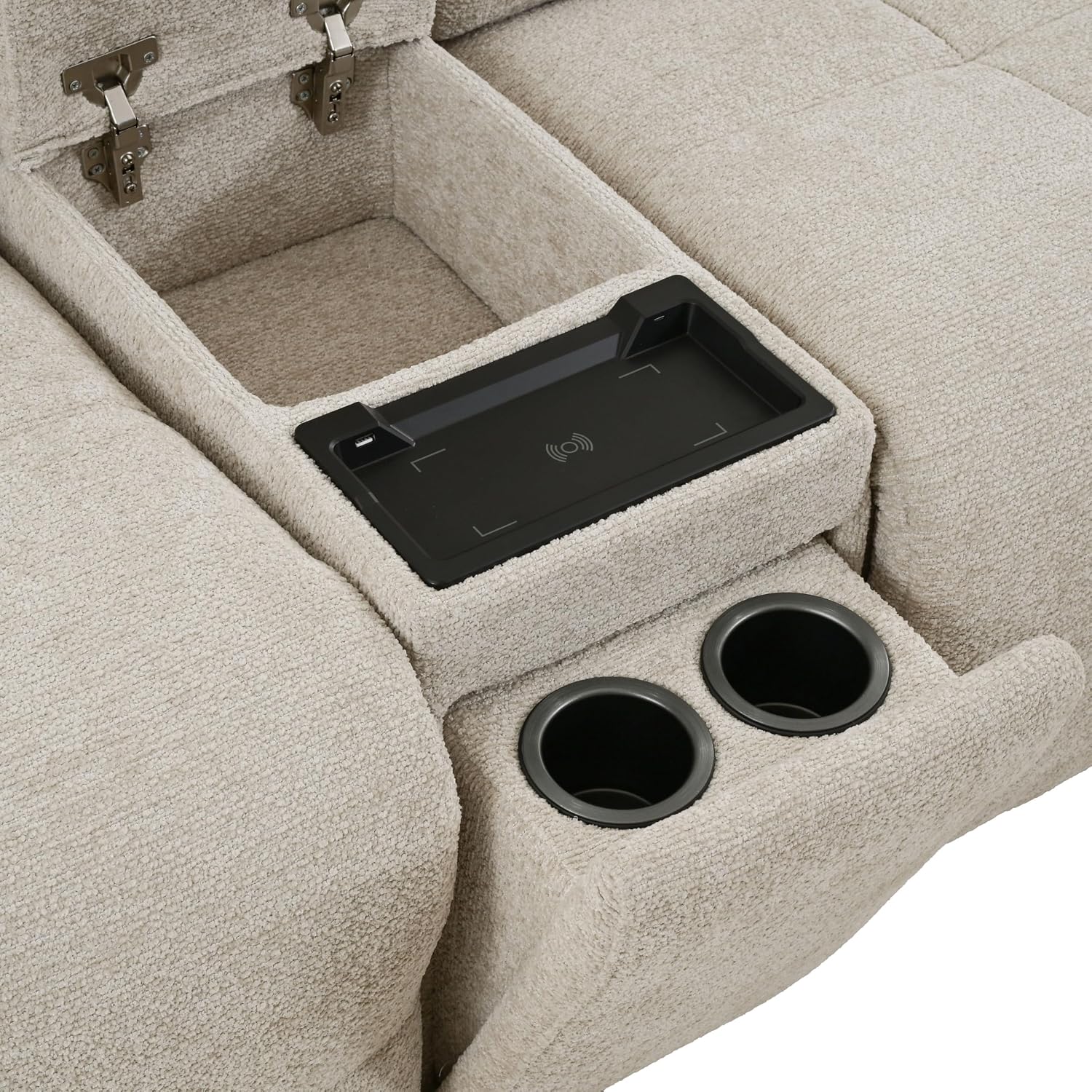 Furniture of America Tavie Modern Reclining Sofa with Storage Console and Cup Holders, Sectional Recliner, L Shaped Couch for Living Room, Home Theater, Playroom, Beige