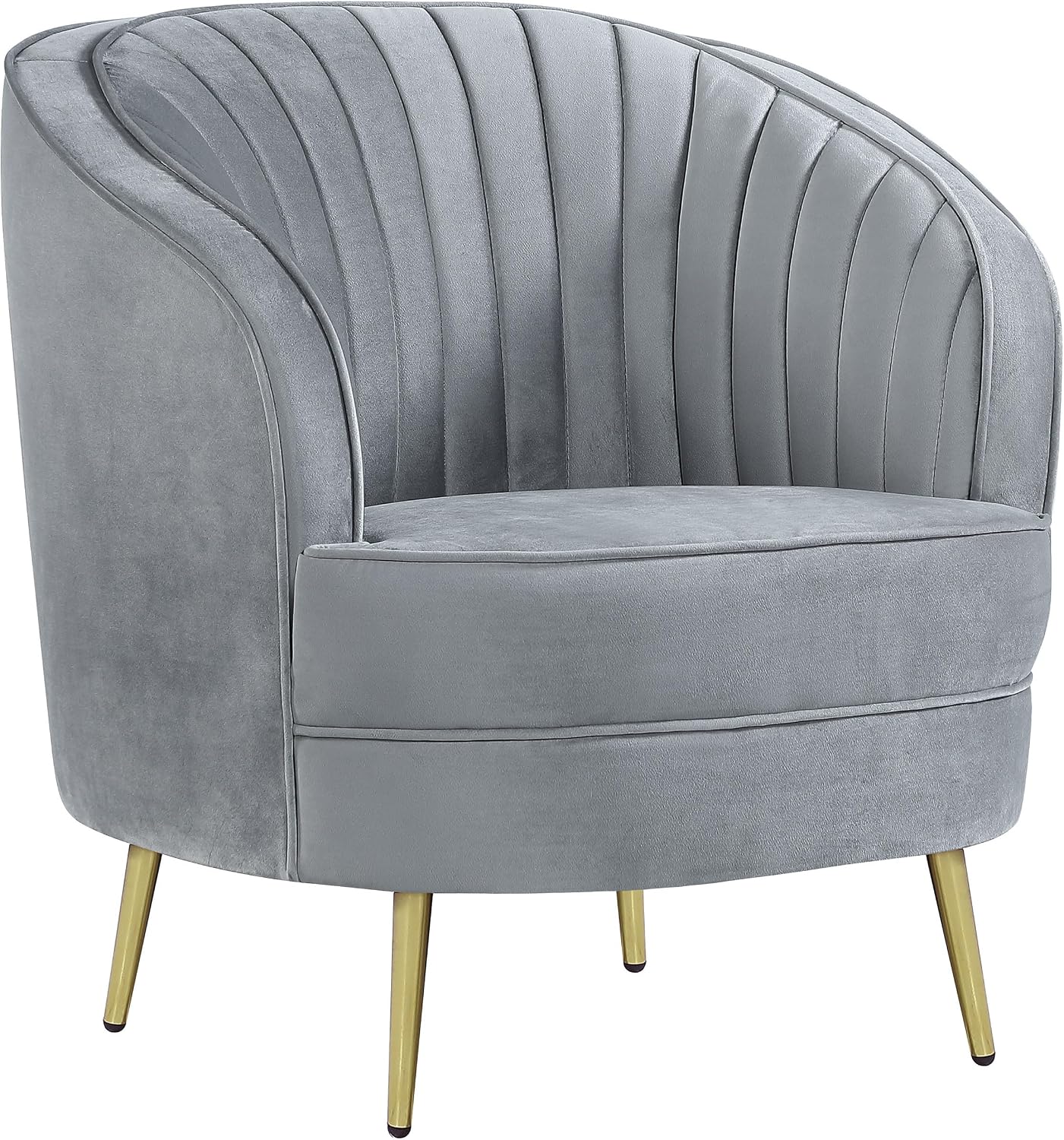 Coaster Home Furnishings - Sophia - Channel Tufted Barrel Accent Chair with Gray Velvet Upholstery, Foam Cushion, Gold Legs and Vertical Channel Tufting - Living Room - Gray - 506866