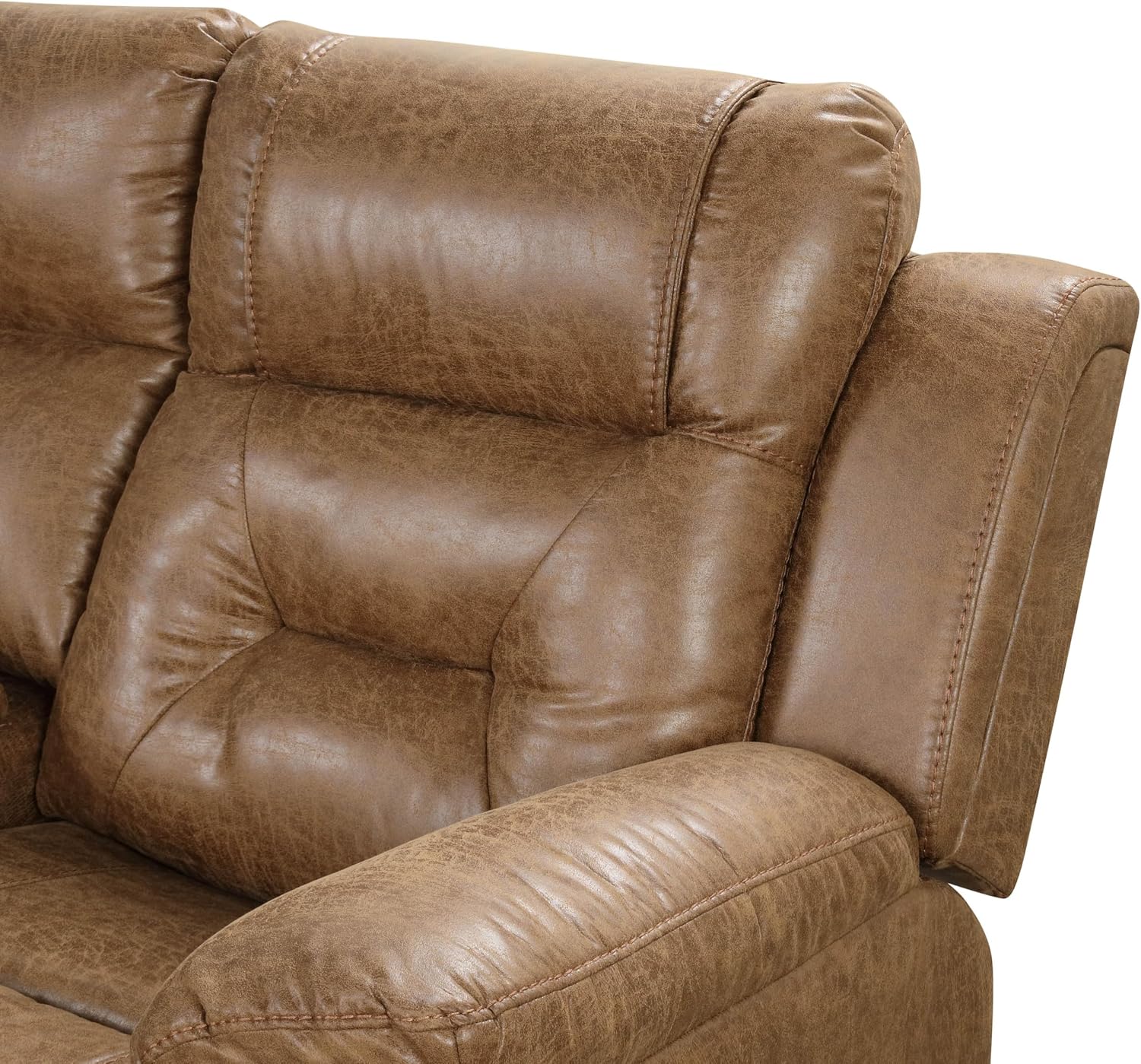 Furniture of America Undering Modern Faux Leather 2-Piece Sectional and Recliner Set with Storage Console, Stainless Steel Cup Holders, Pillow Top Arms for Living Room, Home Theatre, Brown