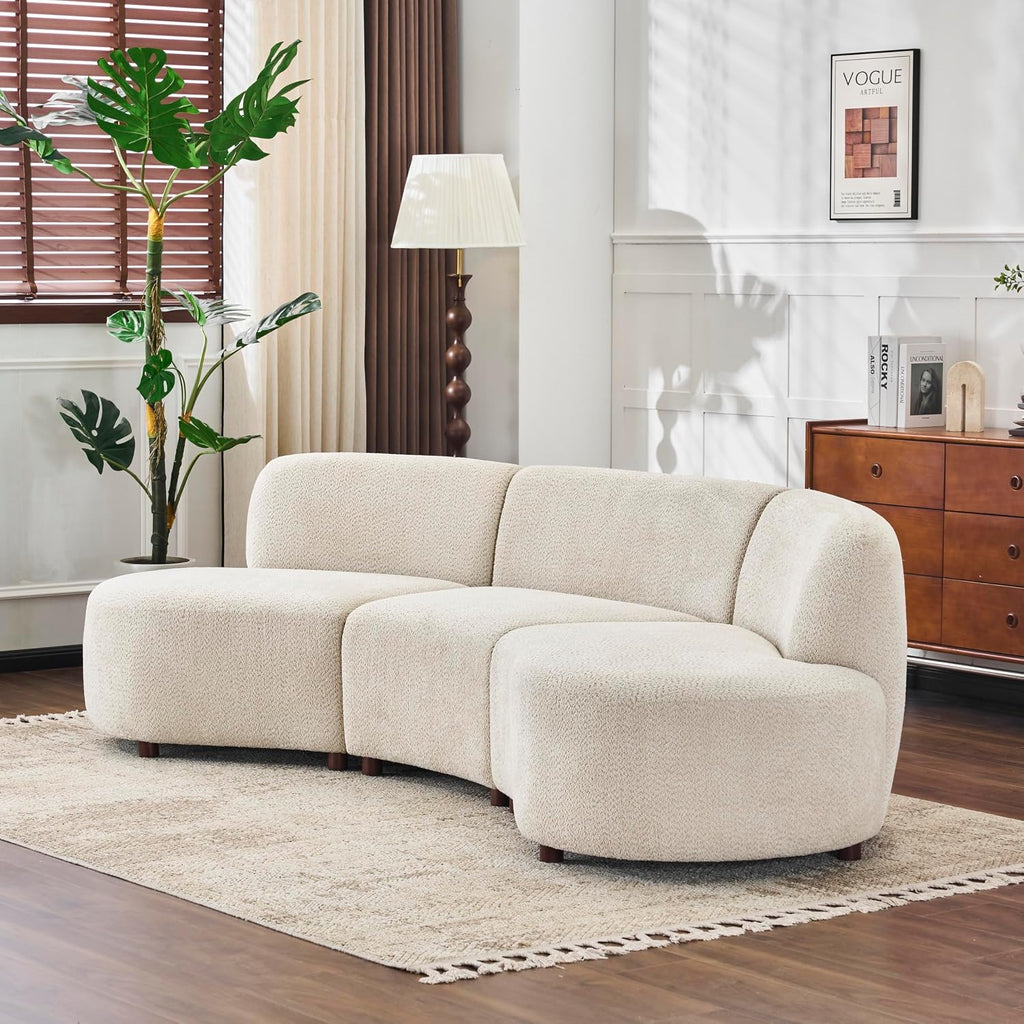 Christopher Knight Home Xata 100.75' Boucle Upholstered Sectional Sofa, Armless 3-Seater Home Sofa Living Room, Sturdy Wooden Frame Couches with Curved Design, Cloud Couch with Deep Seat, Beige