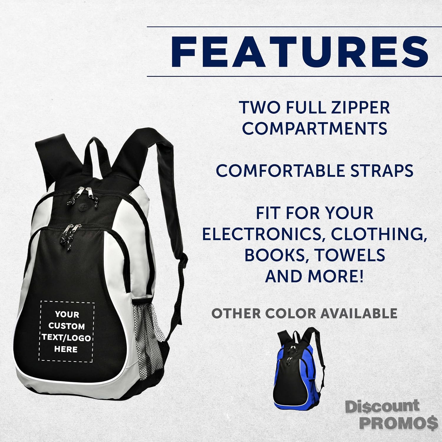 DISCOUNT PROMOS Custom Large Sports Backpacks Set of 10/50/100, Personalized Bulk Pack - Bring Everywhere You Go, Perfect for Travellers & Great for Everyday Use - Grey
