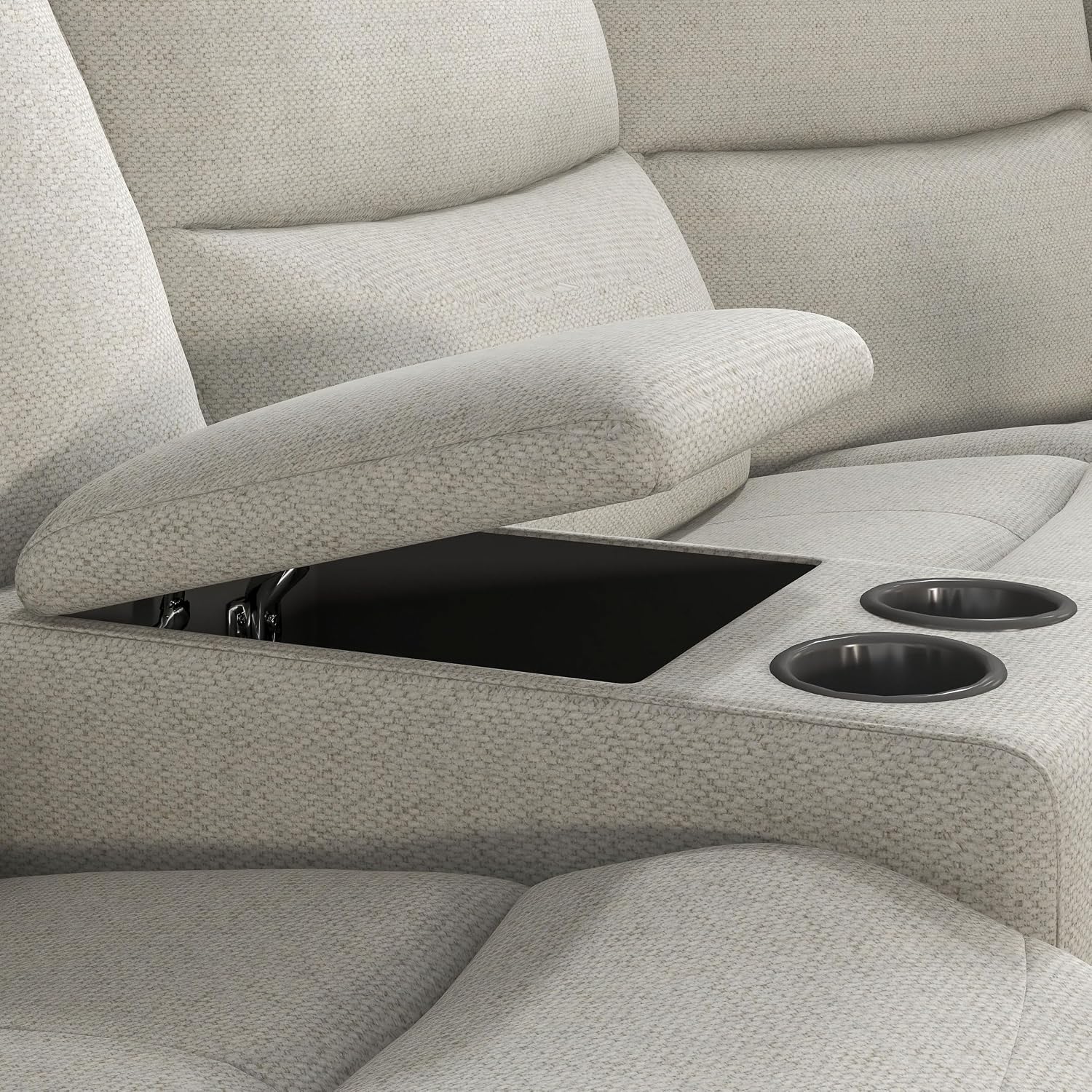 Furniture of America Muriel Modern 2-Piece Manual Recliner Sofa Set with Center Console, Cup Holders and Arm Storages, Comfortable Couch and Loveseat Set for Living Room, Office, Bedroom, Beige