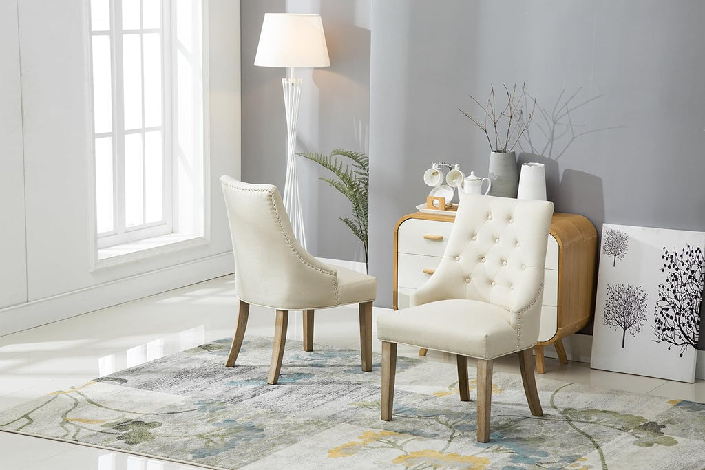 Roundhill Furniture Button Tufted Solid Wood Wingback Hostess Chairs with Nail Heads, Set of 2, Tan, White, 'Tan, 24D x 22W x 39H in