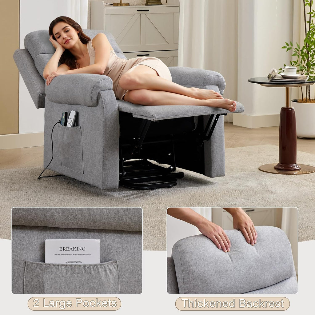 LOUVIXA Power Lift Recliner Chair Recliners for Elderly with Heat and Massage Recliner Chair for Living Room with Infinite Position and Side Pocket, USB Charge Port (Light Grey)