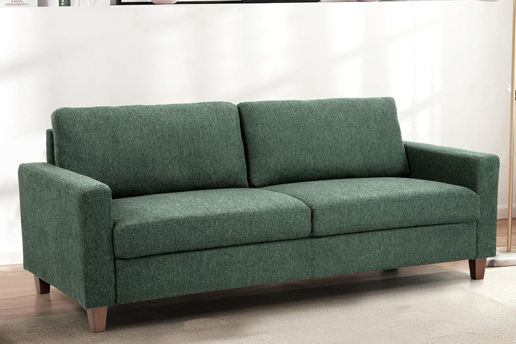 Container Furniture Direct Miles Mid Century Modern Couch for Small Spaces, Living Rooms, Apartments, and Condos, 3 Seater Sofa with Reversible Back Pillows, 77' Wide, Green