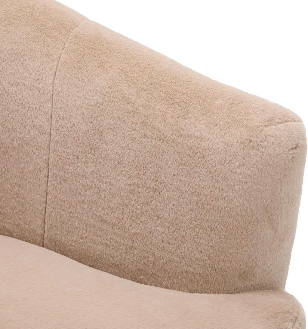Christopher Knight Home Manie Plush Fabric 360° Swivel Accent Chair, Solid Wood Living Room Swivel Barrel Chair, Rotating Single Lounge Sofa, Comfy Reading Armchair, Beige/Camel