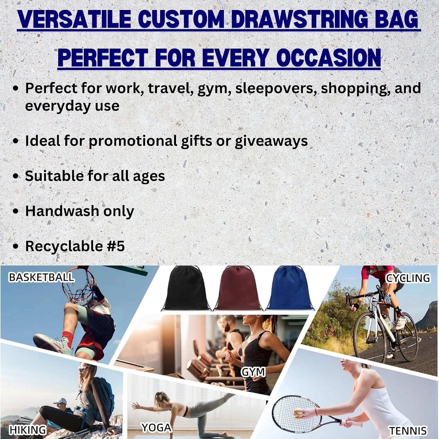 HANDSY Non-Woven Custom Drawstring Bags - Personalized Drawstring Backpack- Custom Bags with Logo for Traveling,Gym and Everyday Use (100, Black)