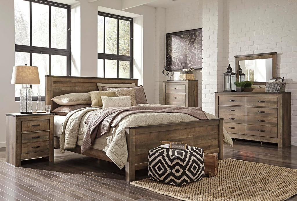 Signature Design by Ashley Trinell Rustic 6 Drawer Dresser with Safety Stop for Bedroom, Dark Brown