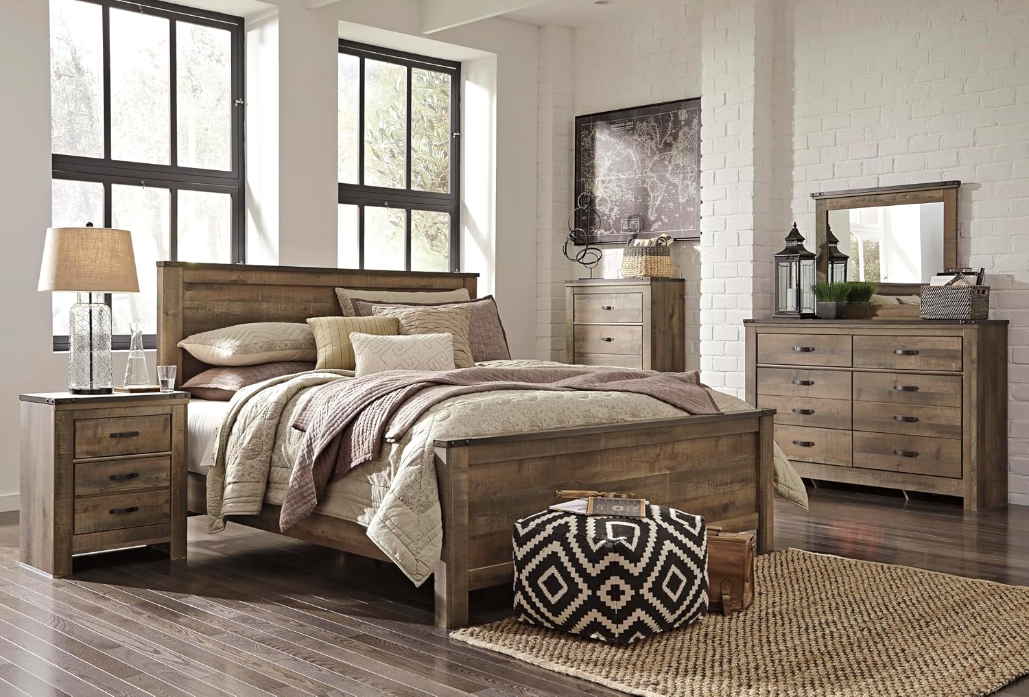 Signature Design by Ashley Trinell Rustic 6 Drawer Dresser with Safety Stop for Bedroom, Dark Brown