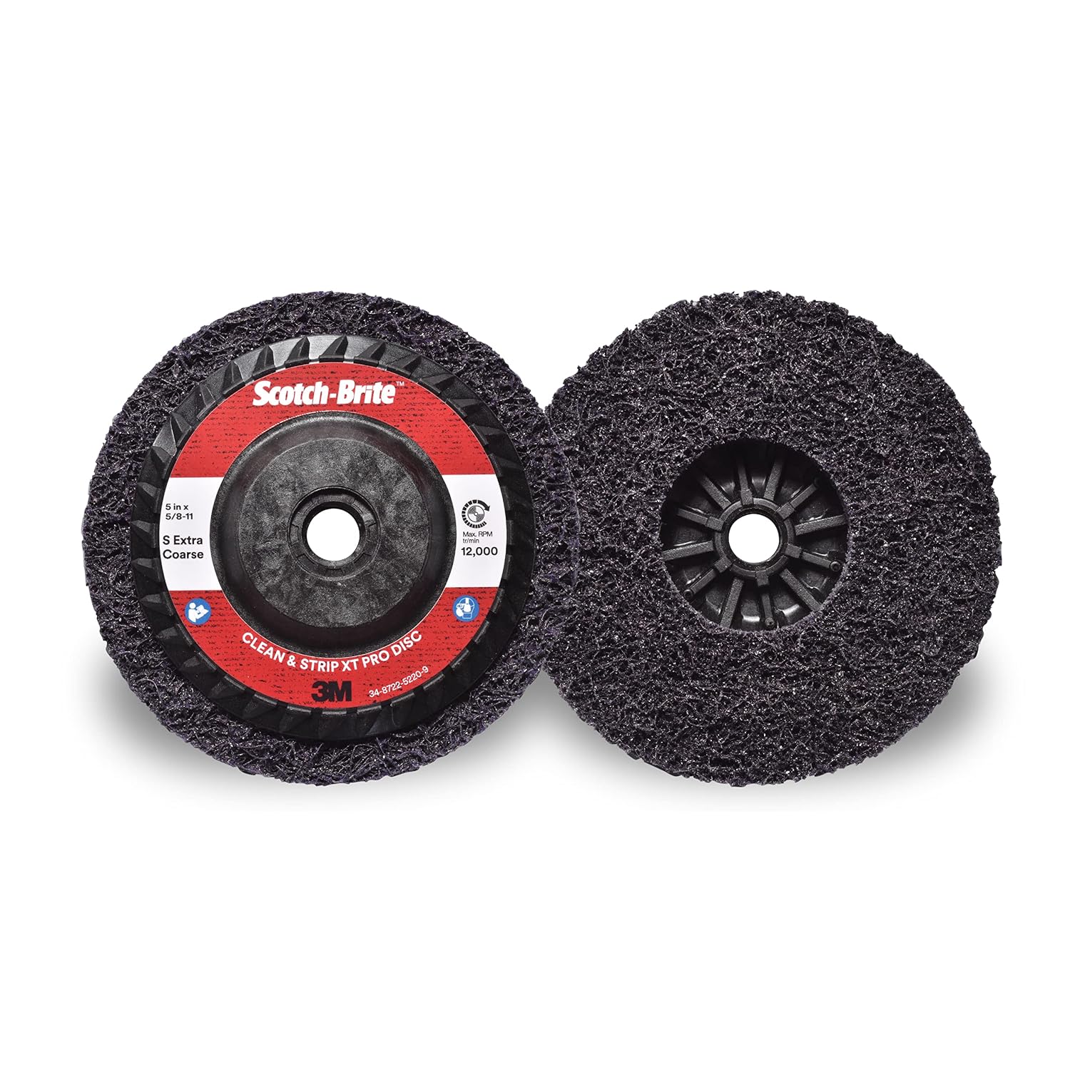 3M Scotch-Brite Clean and Strip XT Pro Disc, XO-DC, SiC Extra Coarse, T27, 5 in x 5/8'-11, Pack of 10, Silicon Carbide Cuts Aggressively and Leaves a Fine Finish, Resists Loading, Purple