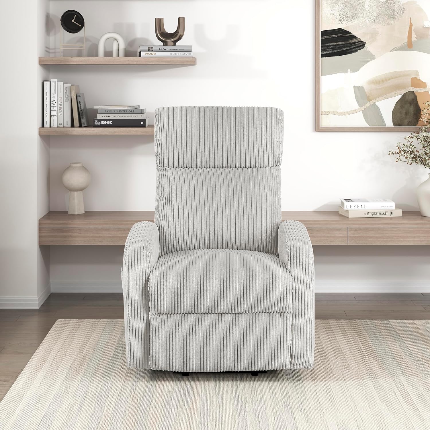 Lexicon Power Lift Recliner Chair for Elderly with Remote Control, Gentle Lift Motion, Side Pocket Armrest, Corduroy Upholstered Electric Recliner for Living Room/Bedroom, Easy Assembly, Light Gray