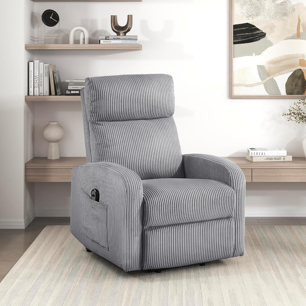 Lexicon Power Lift Recliner Chair for Elderly with Remote Control, Gentle Lift Motion, Side Pocket Armrest, Corduroy Upholstered Electric Recliner for Living Room/Bedroom, Easy Assembly, Dark Gray