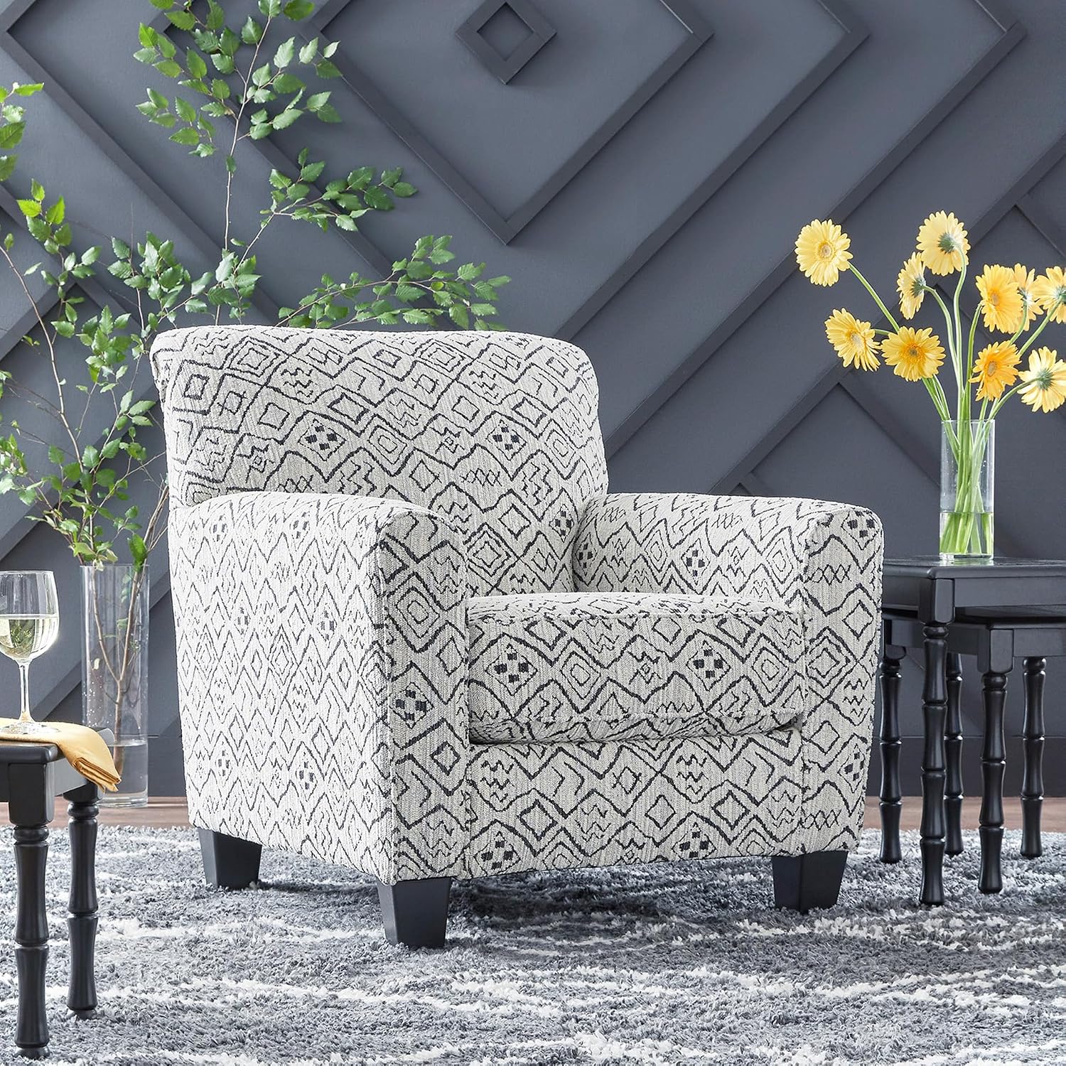 Signature Design By Ashley Hayesdale Modern Accent Chair with Removable Cushions and Tapered Legs, Black & Gray