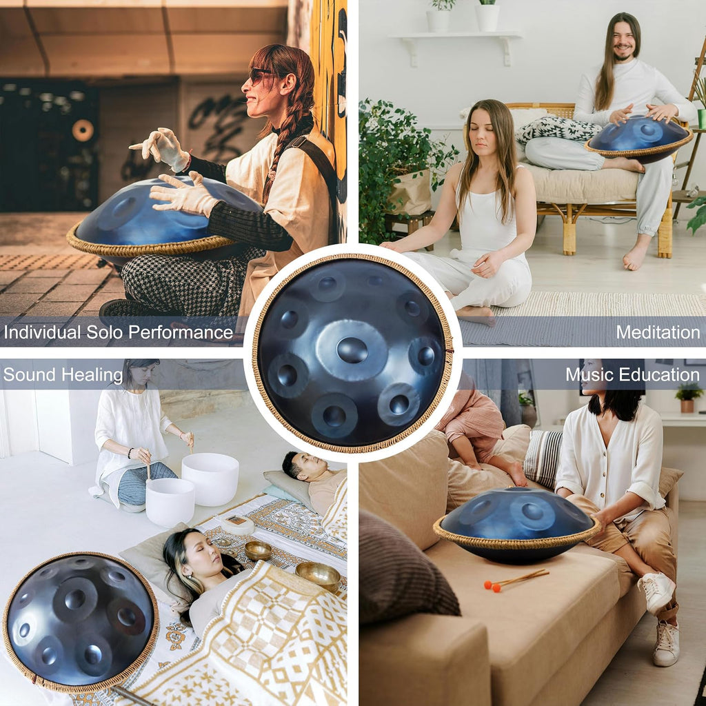Handpan 22 inch D Minor Kurd Handpan 9 Notes Handpan Drum Instrument for Professional Performance, 440HZ Sound Handpan Drums for Adults