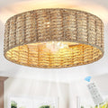 20' Fandelier Rattan Boho Ceiling Fans ，Rattan chandelier，Boho， Remote Control, 6 Speeds, Handwoven，also has 1 hour/2 hours/4 hours timer off function，for Bedroom, Living Room, Dining Room, Yoga Room