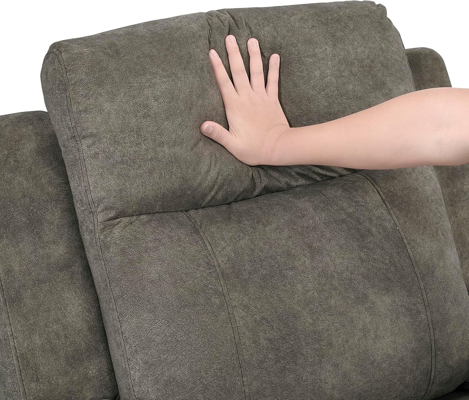 Lexicon Manual Double Reclining Sofa, Textured Microfiber Upholstered 3 Seater Manual Sofa Recliner for Living Room, Wall Hugger, Track Arm, Easy Assembly, Brown