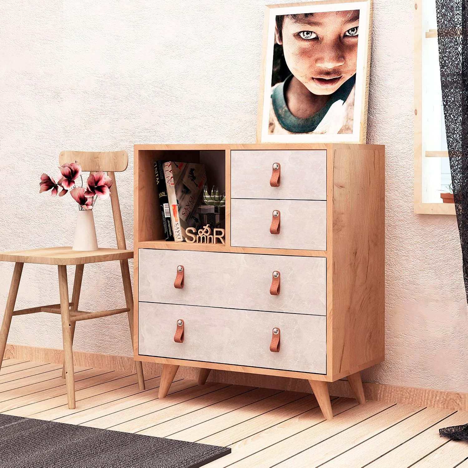 WELL HOME MOBILIARIO & DECORACIÓN White Oak Furniture with 100% Melamine Veneer chipboard, 70 x 88.6 x 40 cm