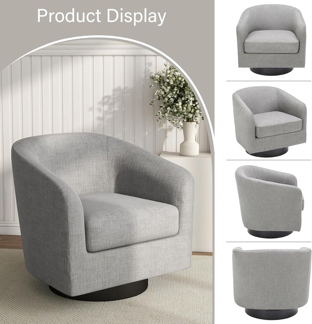 Pia Ricco Swivel Barrel Chairs Set of 2, 360° Swivel Round Accent Chair, Comfy Upholstered Fabric Single Sofa Club Armchair for Living Room/Reading Room/Bedroom, Light Grey