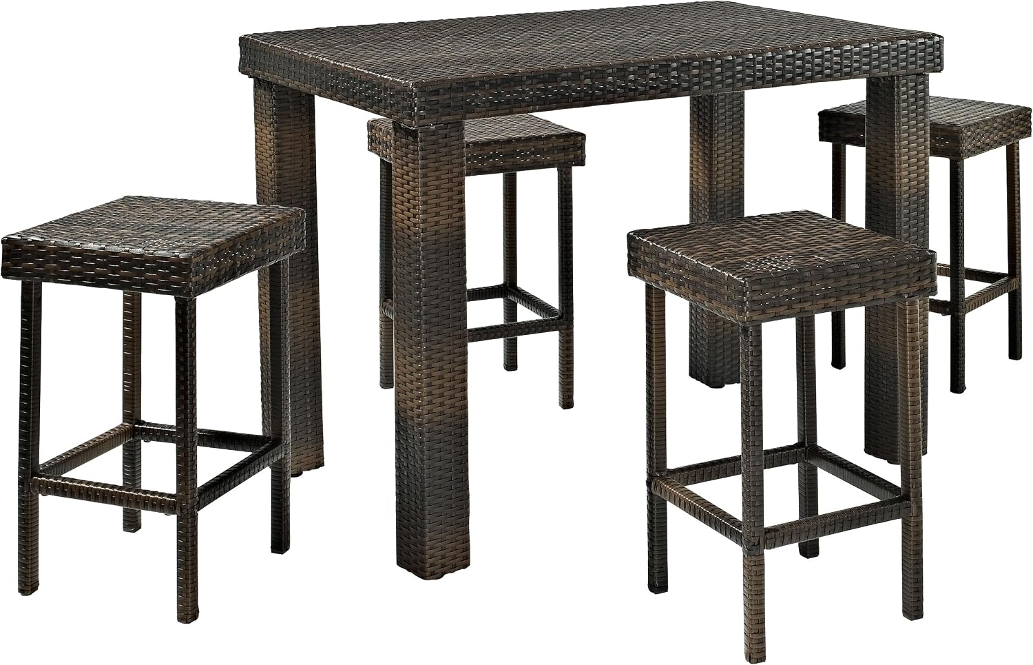 Crosley Furniture Palm Harbor 5-Piece Outdoor Dining Set for 4, Counter Height Wicker Patio Table and Stools, Brown
