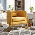 Velvet Accent Chair Yellow Modern Barrel Chair with Gold Legs Upholstered Armchair for Bedroom Living Room Sofa Chair Club Side Chairs