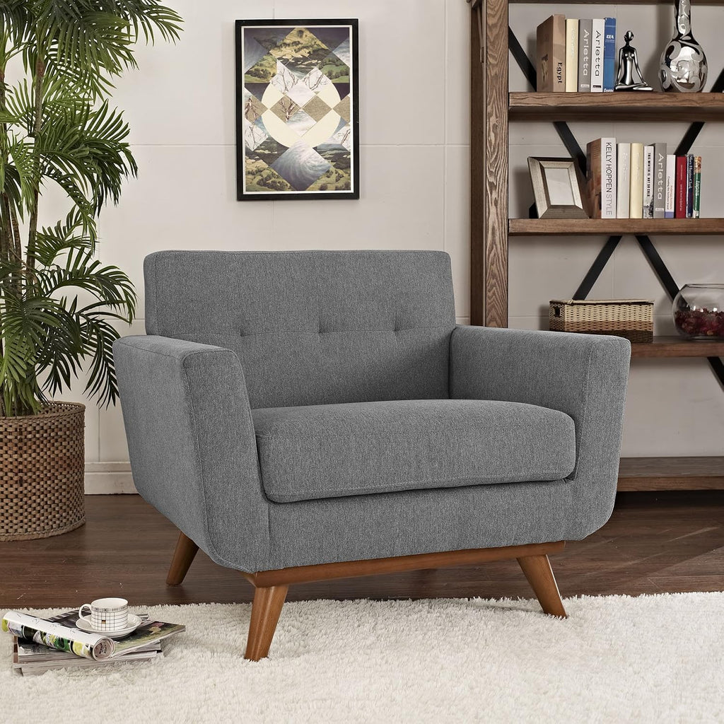 Modway Engage Mid-Century Modern Upholstered Fabric Accent Arm Lounge Chair in Expectation Gray
