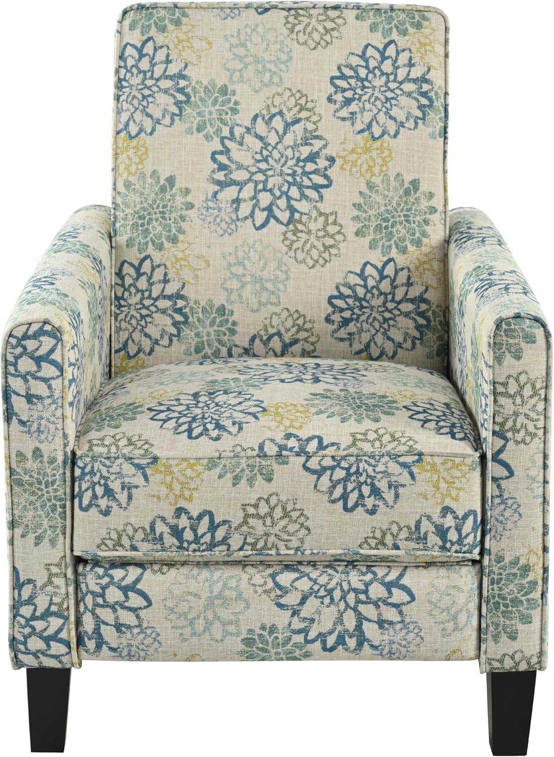 Christopher Knight Home Kenley Modern Fabric Upholstered Push Back Recliner Chair, Wooden Gliding Home Theater Seating, Comfy Reading Chair, Deep Seating Single Sofa Accent Chair, Mixed Blue