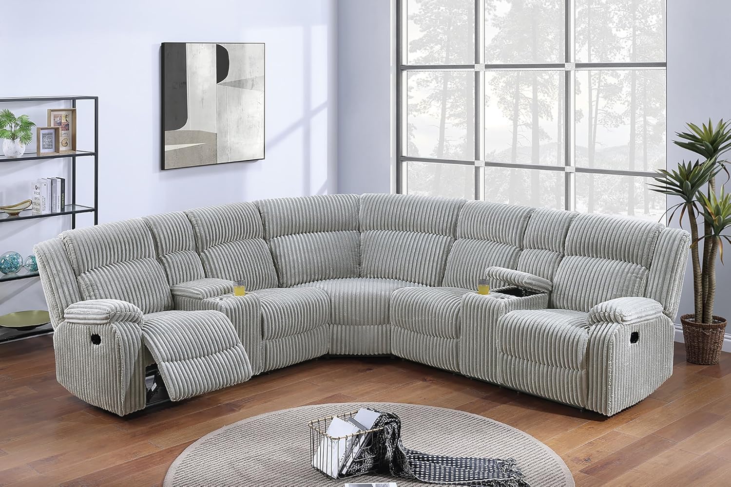 ERYE Oversized L-Shaped Power Reclining Sectional Sofa W/2 Console, Cupholders and USB Ports,Corduroy Power Motion Symmetrical Recliner Couch for Living Room Home Theater