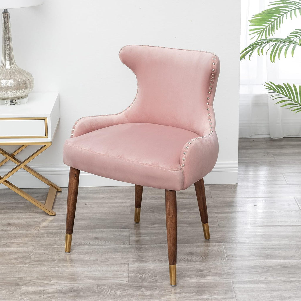 Lindale Contemporary Velvet Upholstered Nailhead Trim Accent Chair, Pink
