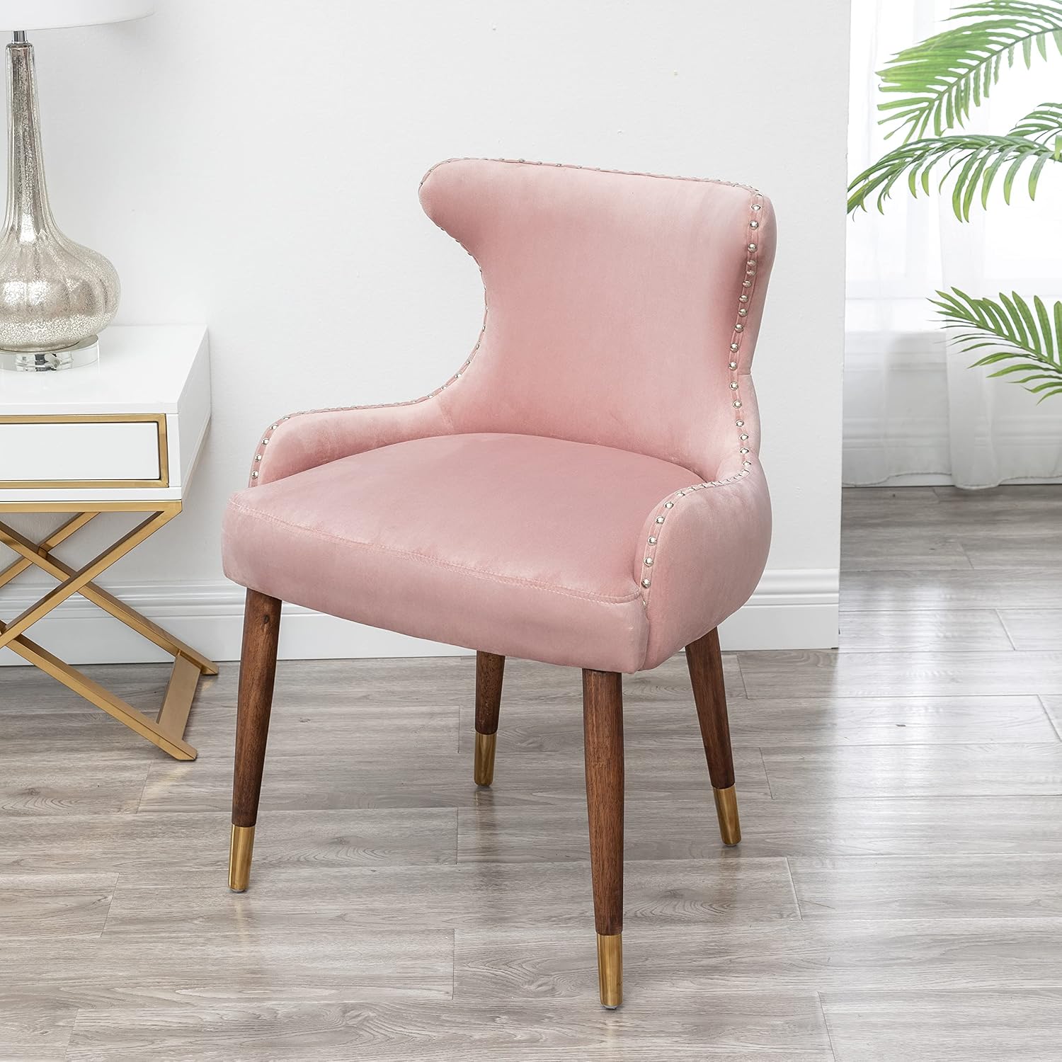 Lindale Contemporary Velvet Upholstered Nailhead Trim Accent Chair, Pink