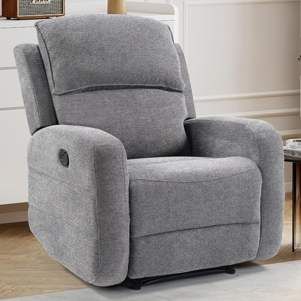 EBELLO Manual Living Room Furniture Reclining Couch Set, Soft Fabric Chair Recliner Sofa for Meeting Room, Overstuffed Backrest and Armrest, USB Charge Port (Recliner)
