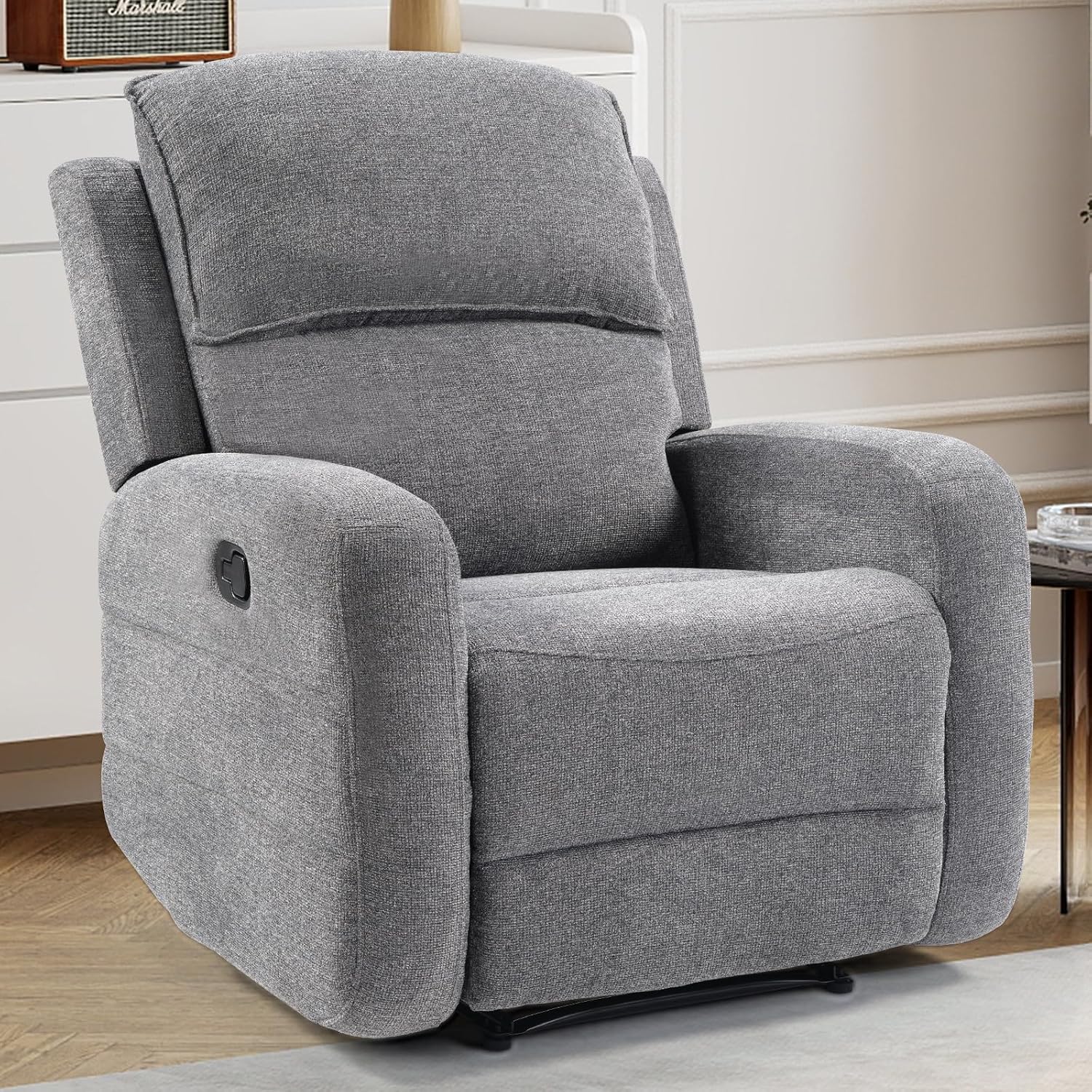 EBELLO Manual Living Room Furniture Reclining Couch Set, Soft Fabric Chair Recliner Sofa for Meeting Room, Overstuffed Backrest and Armrest, USB Charge Port (Recliner)