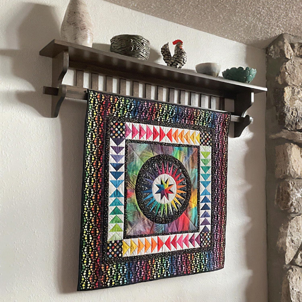 RRD Mounted Mission Style Quilt Rack with Shelf - Amish Made Quilt Hanger for Wall Hangings with Display Shelf - Rustic Quilt Wall Tapestry Rug Hangers Cherry Wood, Washington Cherry Stain 30'