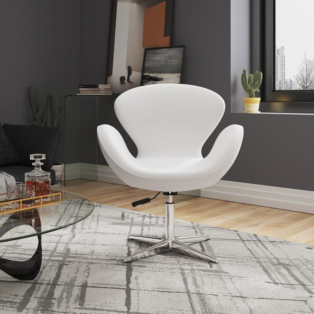 Manhattan Comfort Raspberry Adjustable Swivel Accent Chair with 360° Turn, Polished Chrome Base, Modern Retro Design, Versatile Seat Ideal for Any Room, Set of 2, White