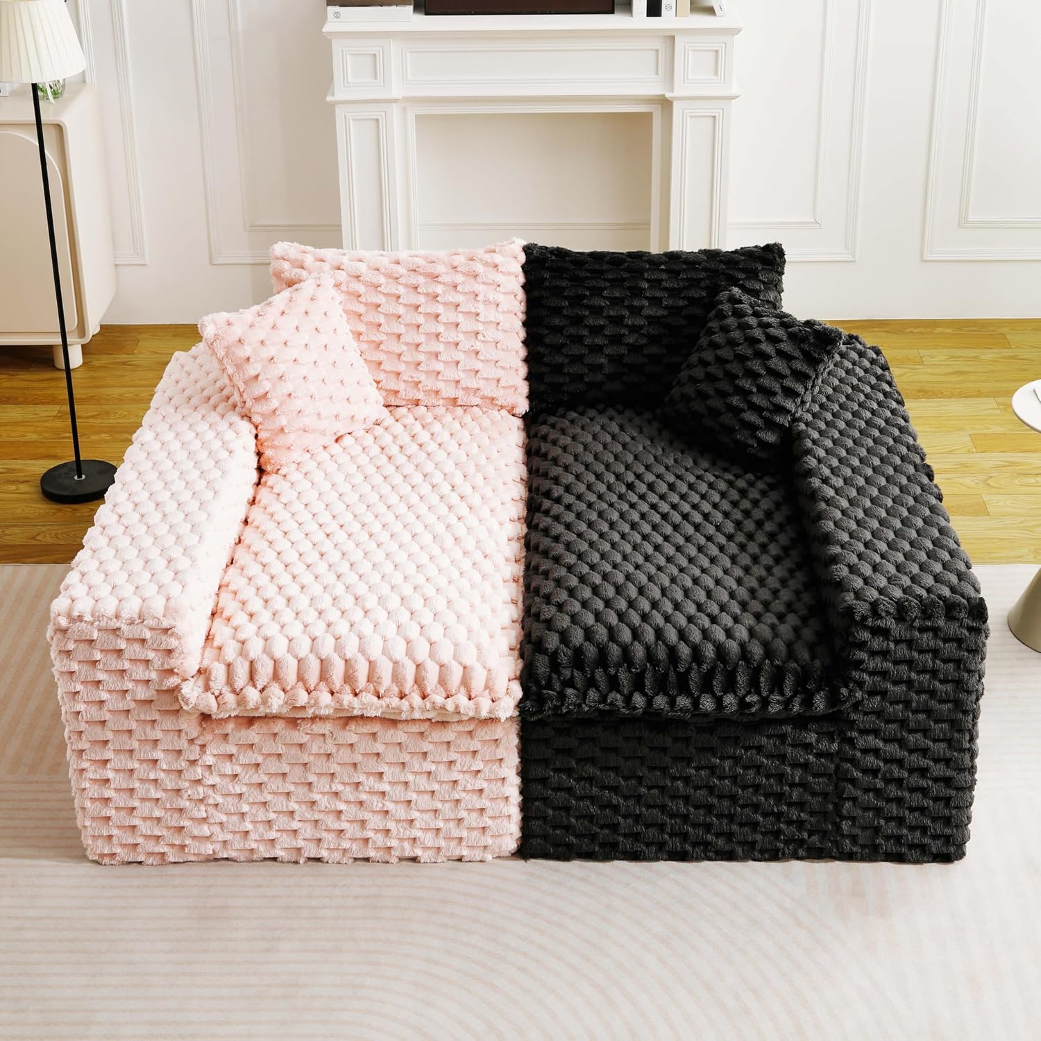 KEIKI 2Seat Modular Turtle Velvet Sofa Couch for Living Room Small Space Comfort Seekers Homeowners Warm Inviting Comfy Supportive Rest Space Elegant Premium Premium Design Pink